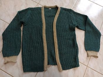 Gilet fille vert foncé fil doré taille 146 152 11-12 ans