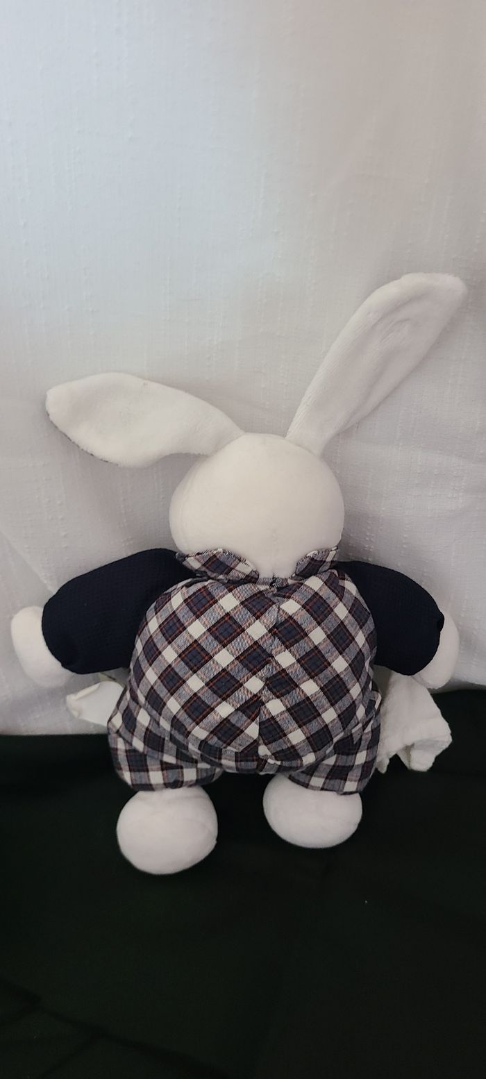 Doudou Lapin Vichy Bleu Mouchoir Babynat - photo numéro 3