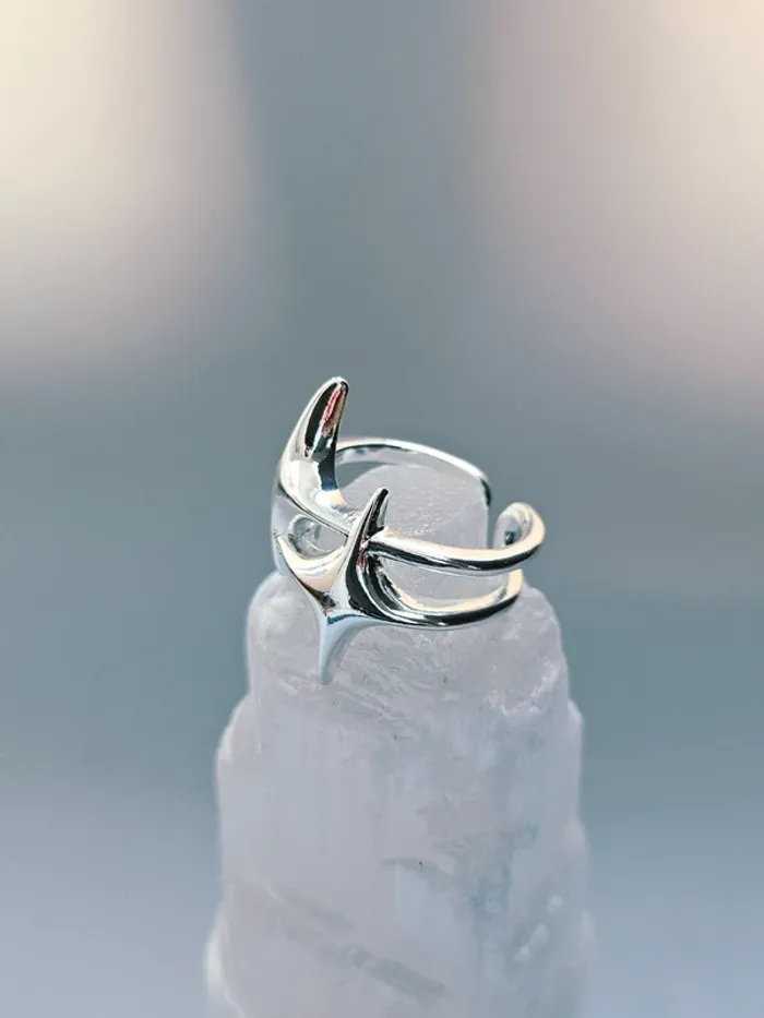 Bague Ouverte Punk Argentée Forme Organique à Pointes - photo numéro 2