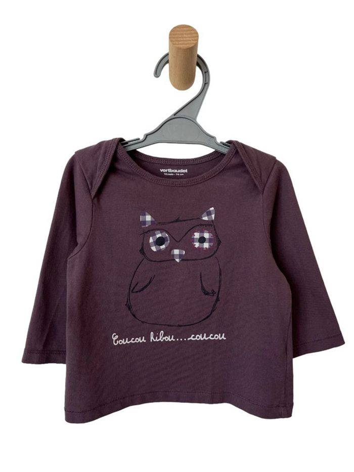 T-shirt manches longues “coucou hibou” - Vertbaudet 12 mois (74cm)