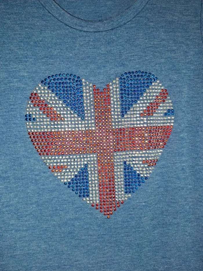 T-shirt fille bleu moucheté 14 ans tbe marque coupée - photo numéro 5