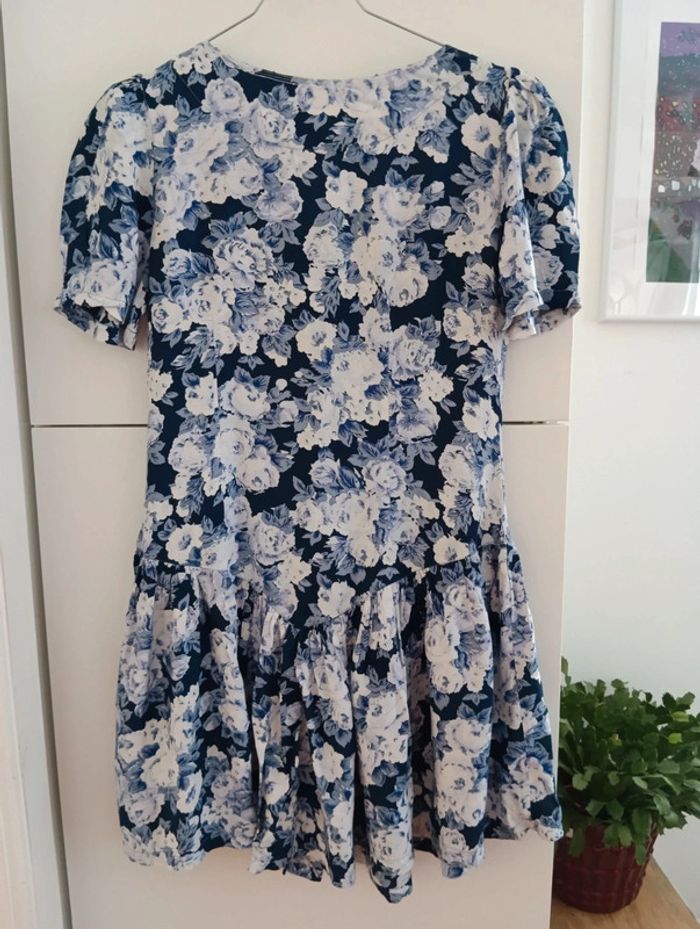 Robe courte vintage à fleurs blanc bleu René Derhy - photo numéro 7