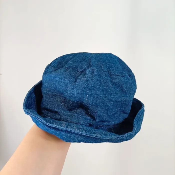Bob enfant bleu denim chiné Maman Coud doublé coton, chapeau été bébé mixte T001 - photo numéro 4