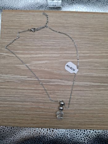 Collier FIN Argenté - Pendentif Perles & CRISTAL - Acier Inoxydable