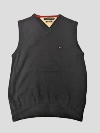 Tommy Hilfiger Pull Sans Manches Taille M 100% Laine Bleu Marine