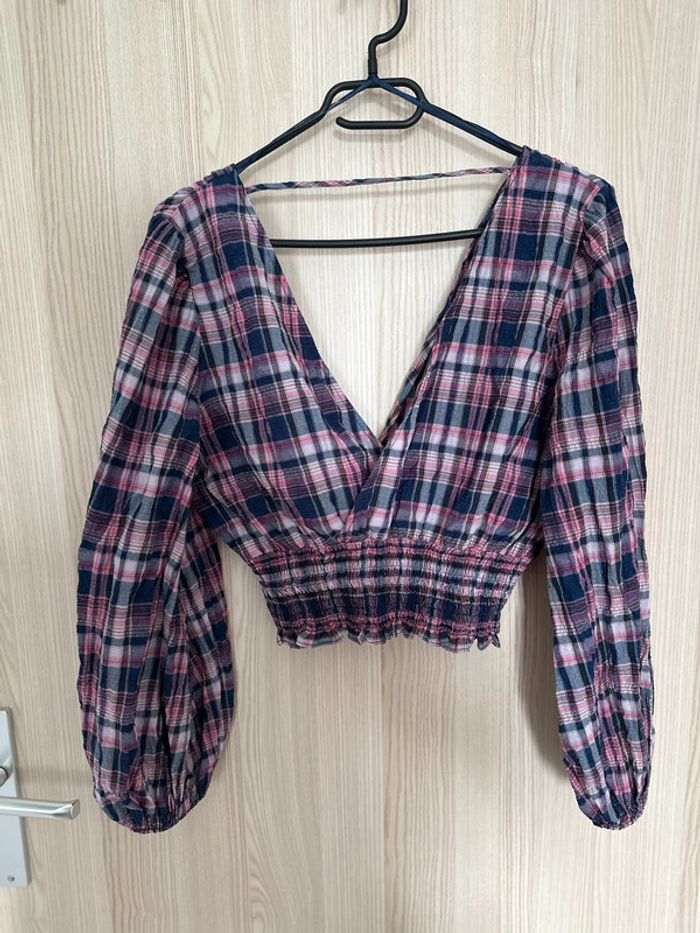 Blouse courte manches longues marine rose taille S ZARA - photo numéro 5