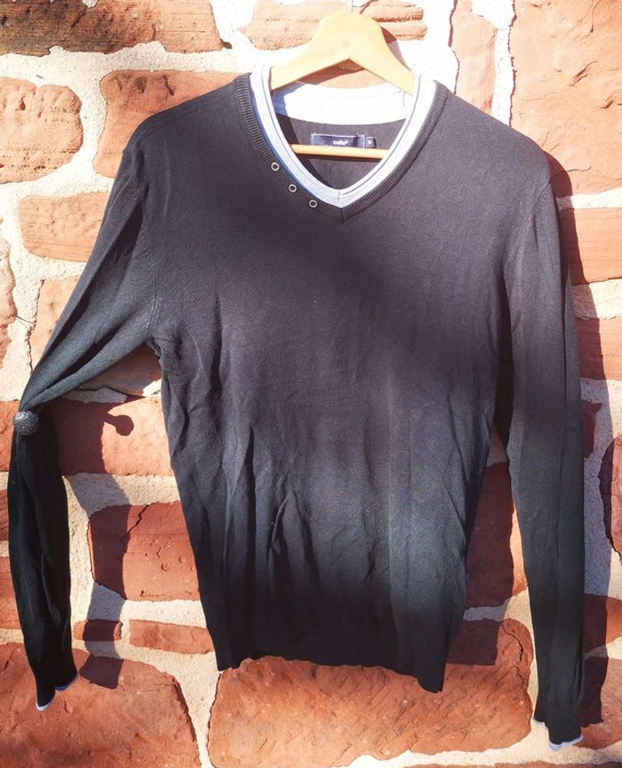 Pull fin homme Celio noir et gris