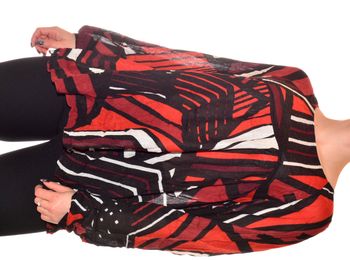 blouse manches longues fluide taille XL à motif tons orangés noir blanc col rond