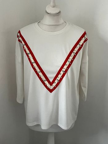 Sweat fin blanc à strass stradivarius M