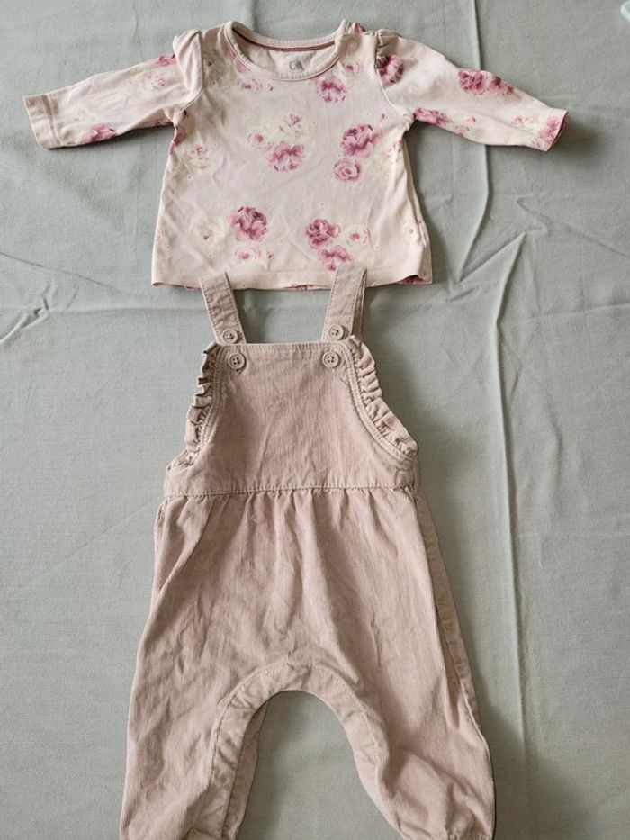 Ensemble salopette velour fleurs 3 mois fille - photo numéro 3