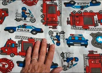 Coupon tissu coton imprimé pompiers police 