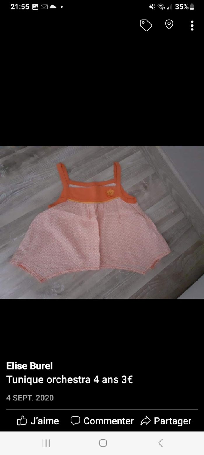 Tunique orchestra 4 ans orange et blanche fille