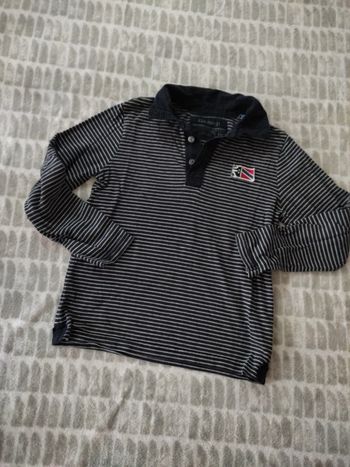 Tee-shirt polo manches longues gris marine rayures Okaïdi taille 10 ans