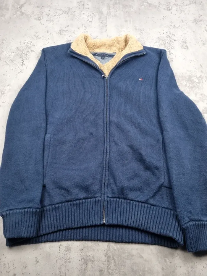 Pull zippé fourré Tommy Hilfiger bleu marine L Hommes (mesures en photos) - photo numéro 3