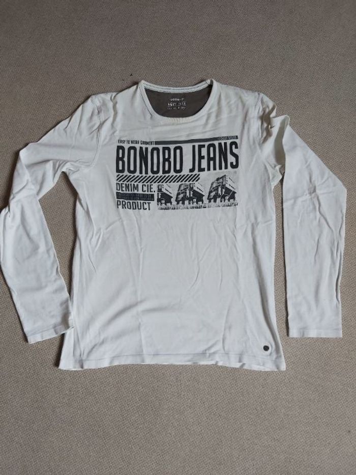Tee-shirt manches longues blanc lait avec motifs T.M - Bonobo