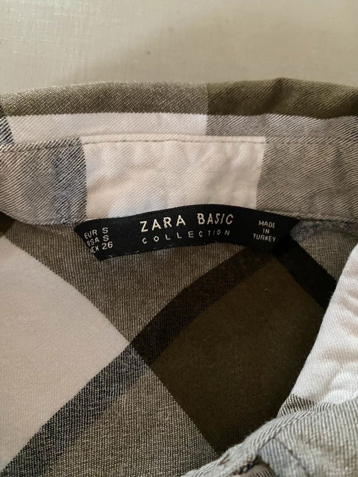 Chemise Zara blanche et kaki à gros carreaux manches longues taille S - photo numéro 14