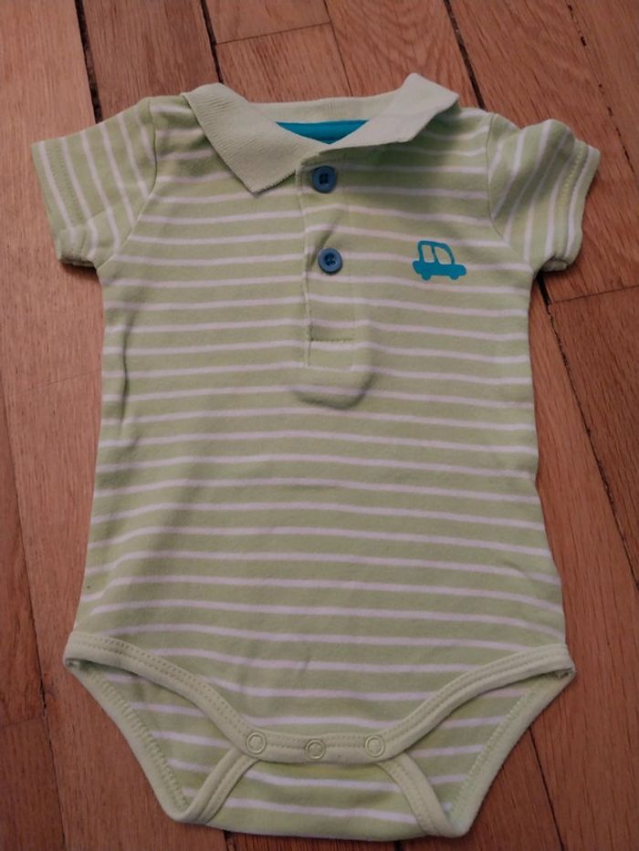Body/polo rayé vert pomme (9M)