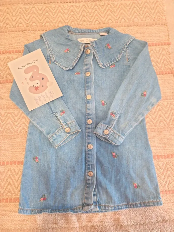 Robe Zara Jean fleurs roses 3 ans