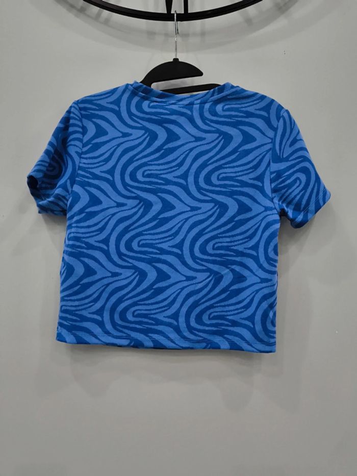 Crop top avec décolleté motif zèbre bleu taille L neuf - photo numéro 4