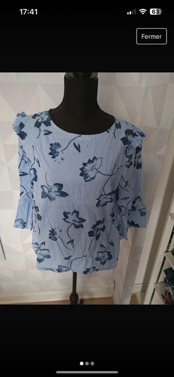 Chemisier bleu fleuri manches longues