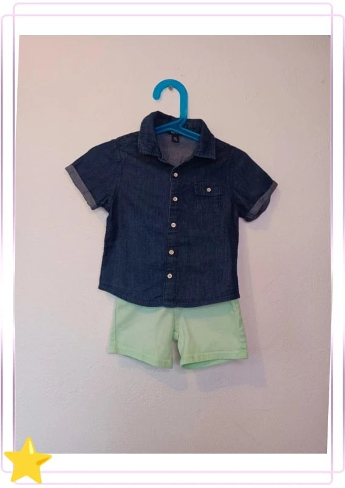 Tenue été short Z chemise jean Kiabi 18 mois