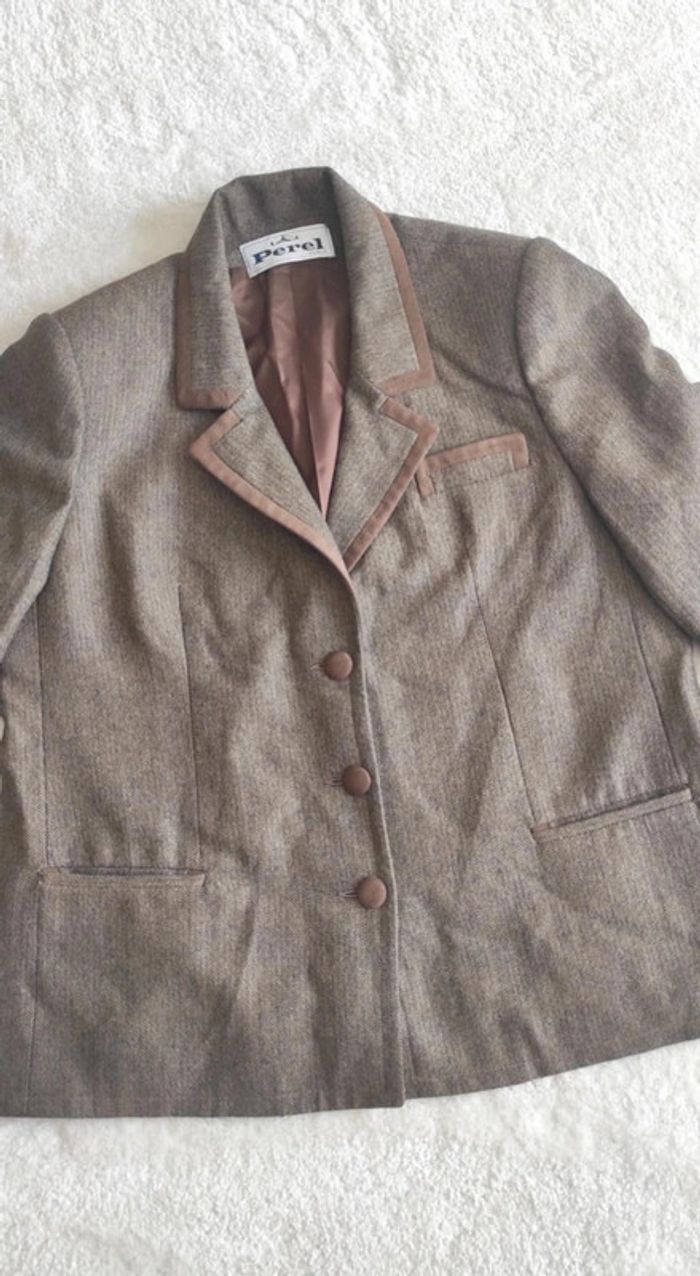 Veste Blazer Perel Paris 100% laine XL Vintage oversize beige marron made in France - photo numéro 6