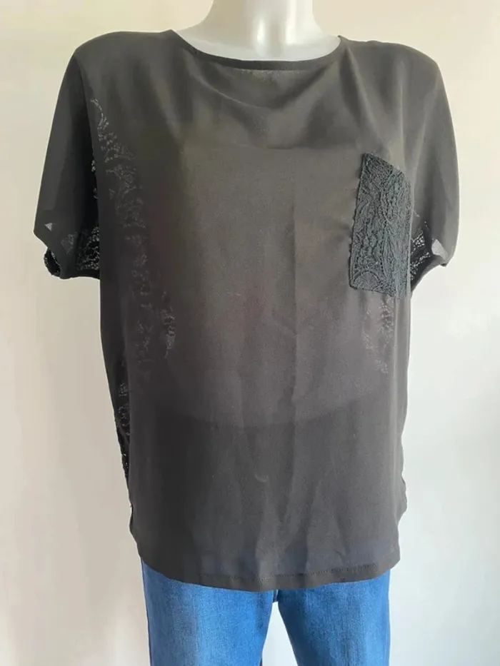 Joli haut femme transparent noir
