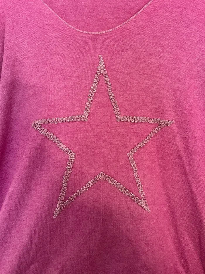 Pull étoile femme rose Col V - photo numéro 3