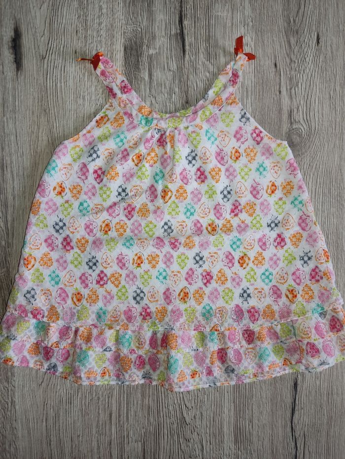 Robe à bretelles blanche motifs fraises multicolores 6 mois Orchestra