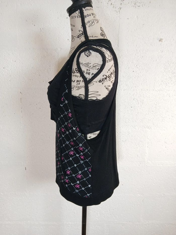 🖤 Débardeur fluide noir à motifs rose et gris – Taille M – Diramode - photo numéro 5