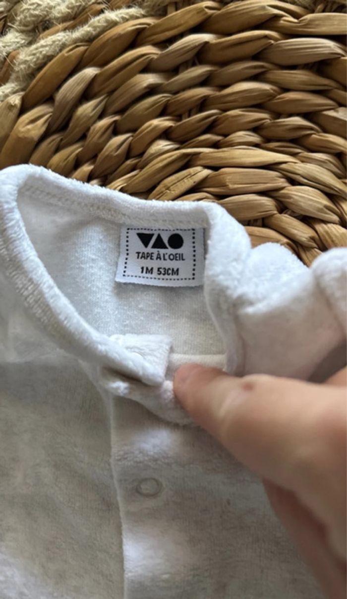 Pyjama effet velours mixte naissance blanc "mini nous" 1 mois - photo numéro 4