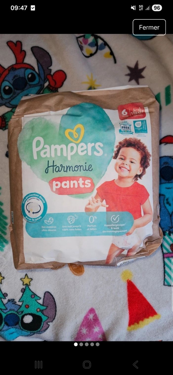 Paquet de couches culotte pampers harmonie taille 6