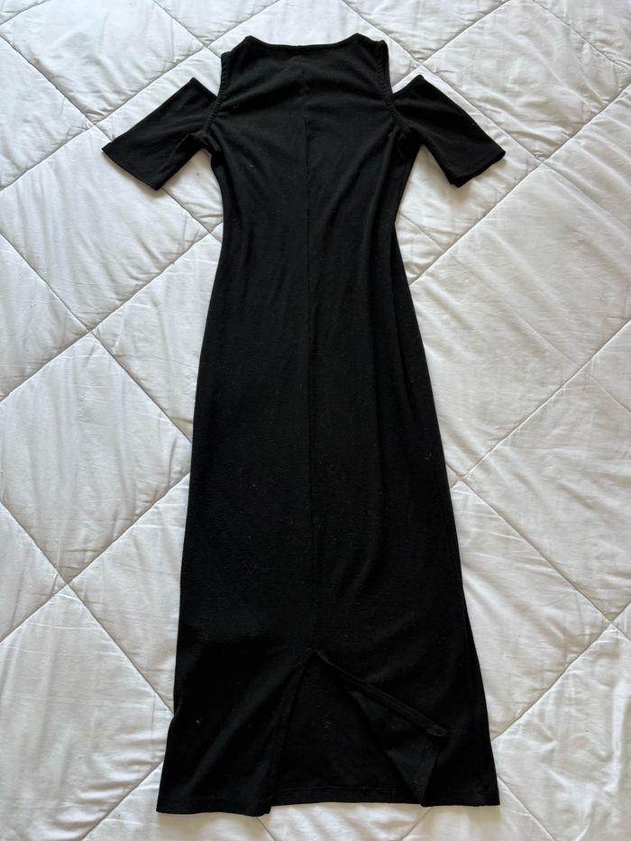 Robe noire pimkie mi longue midi taille 34/36 XS/S – maille stretch – épaules fendues – fendue bas - photo numéro 7