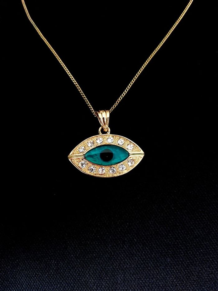 Magnifique parure collier et boucles d'oreilles mauvais œil en plaqué or - photo numéro 2