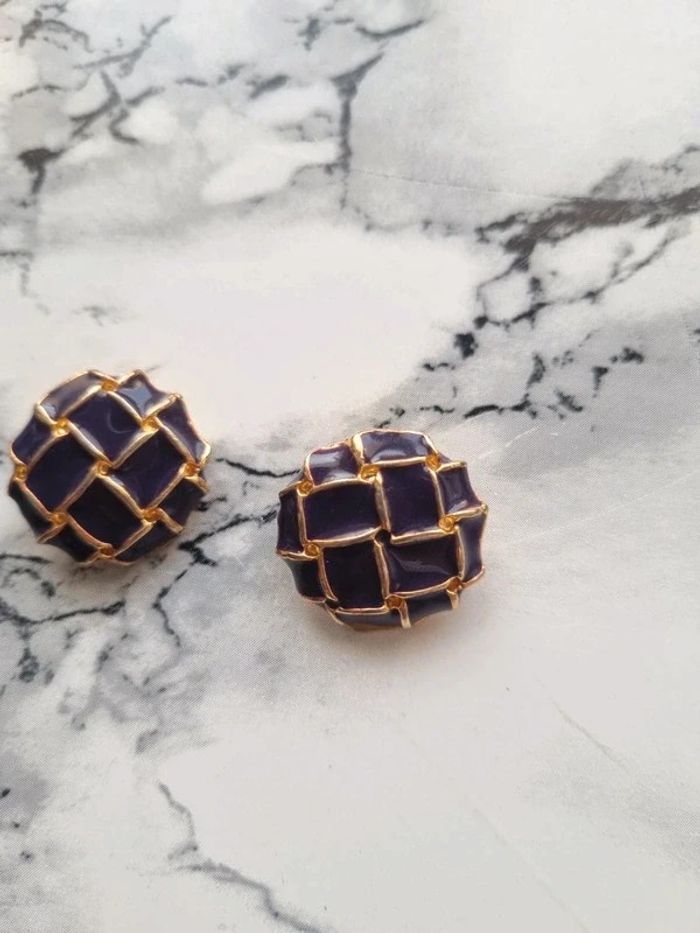 Boucle d'oreille clips vintage violette et doŕé - photo numéro 4