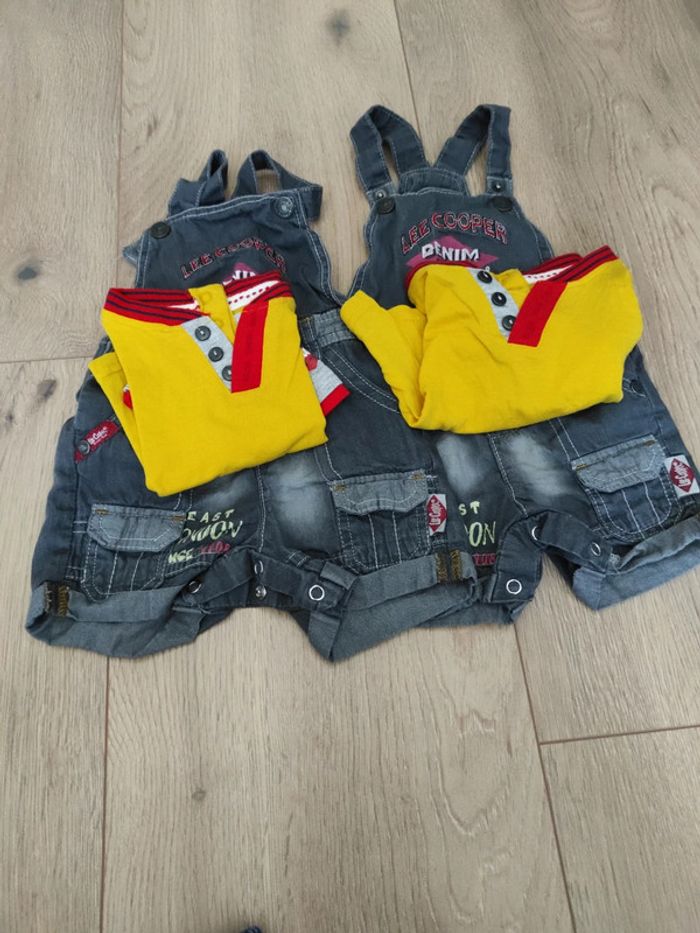 Salopette short et t-shirt jumeaux 3 mois