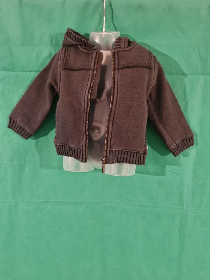 Manteau à capuche zippé gris noir 12 mois (74 cm) Obaïbi - photo numéro 3