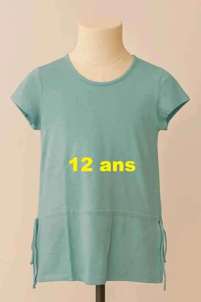 Tee shirt long manche courte vert eau Poivre Blanc Taille 12 ans