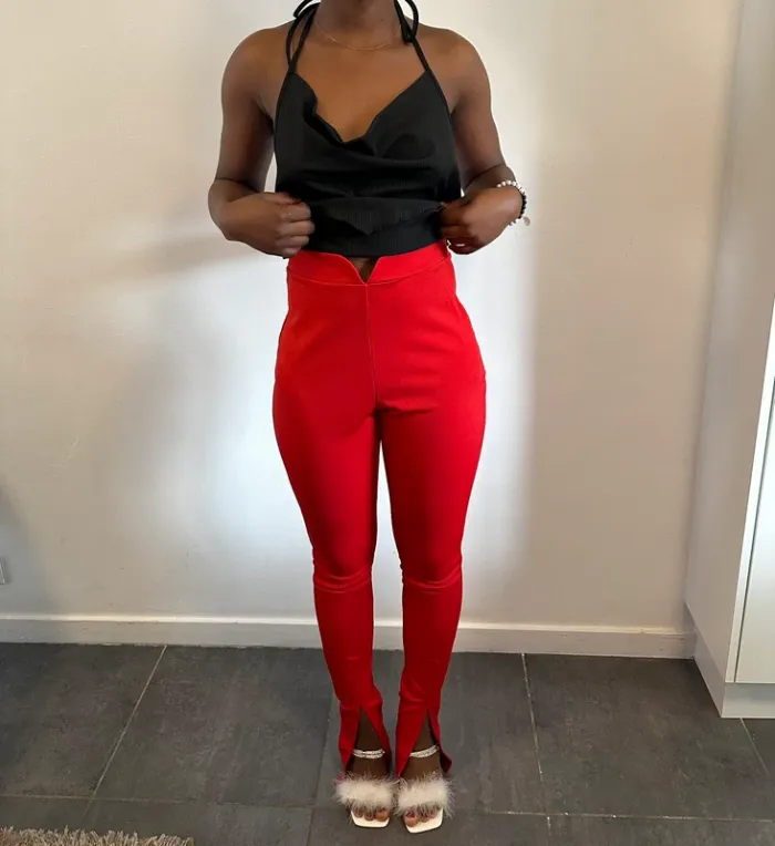 Pantalon rouge taille haute - photo numéro 2