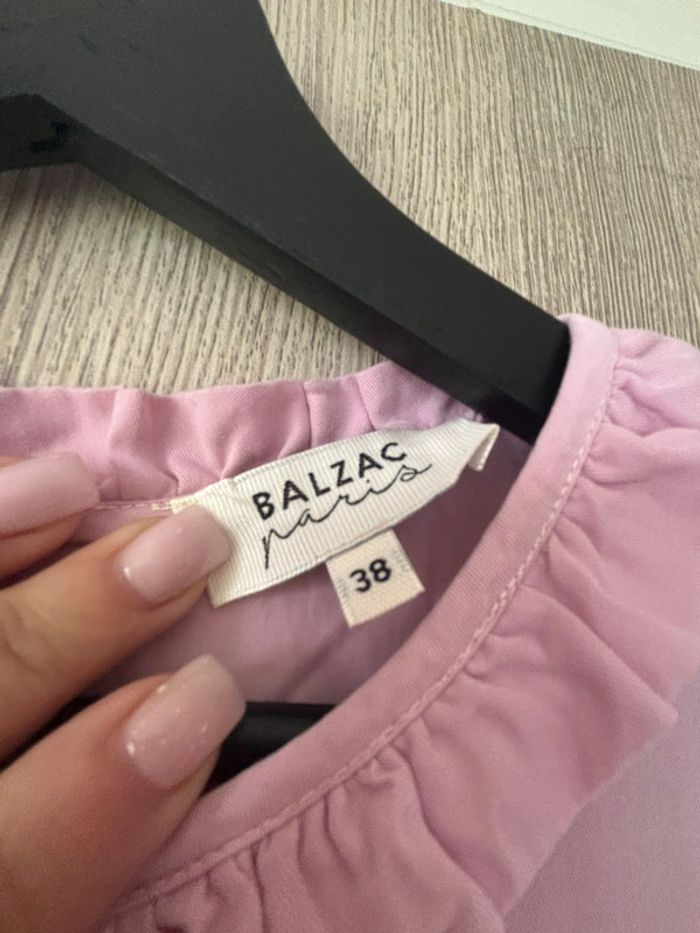 Blouse Balzac rose poudré col volanté - T38 - photo numéro 2