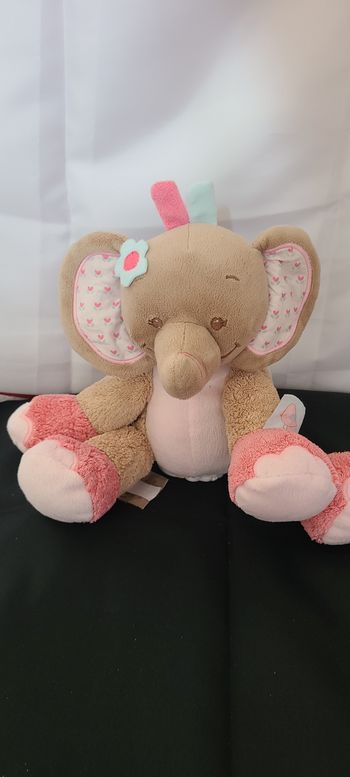 Peluche éléphant NATTOU Charlotte & Rose fleurs rose bleu 22 cm