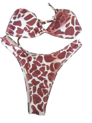 maillot de bain 2 pièces tons blanc et marron  taille indique M = 38/40