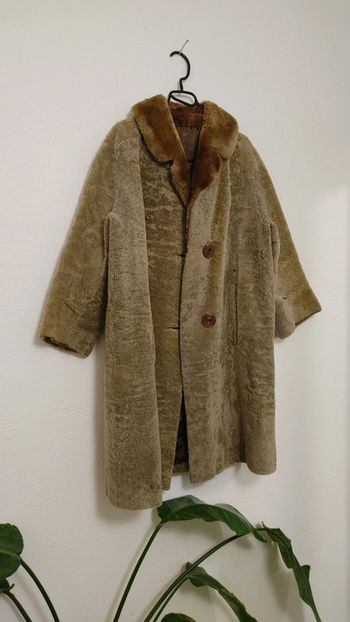 Beau manteau vintage en shearling montone peau de mouton retourné laine S M