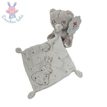 Doudou Ours beige blanc mouchoir nuages étoiles NICOTOY SIMBA