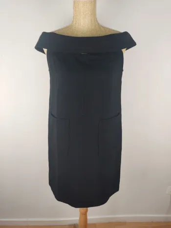 Robe mi-longue manches courtes col bardot noir avec poches taille 38 / 40 See U Soon