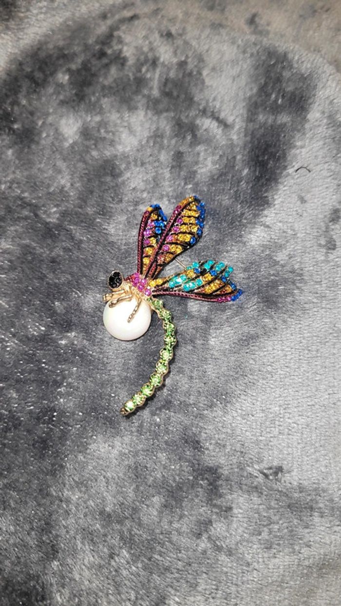 Broche libellule diamants perle nacrée - photo numéro 3