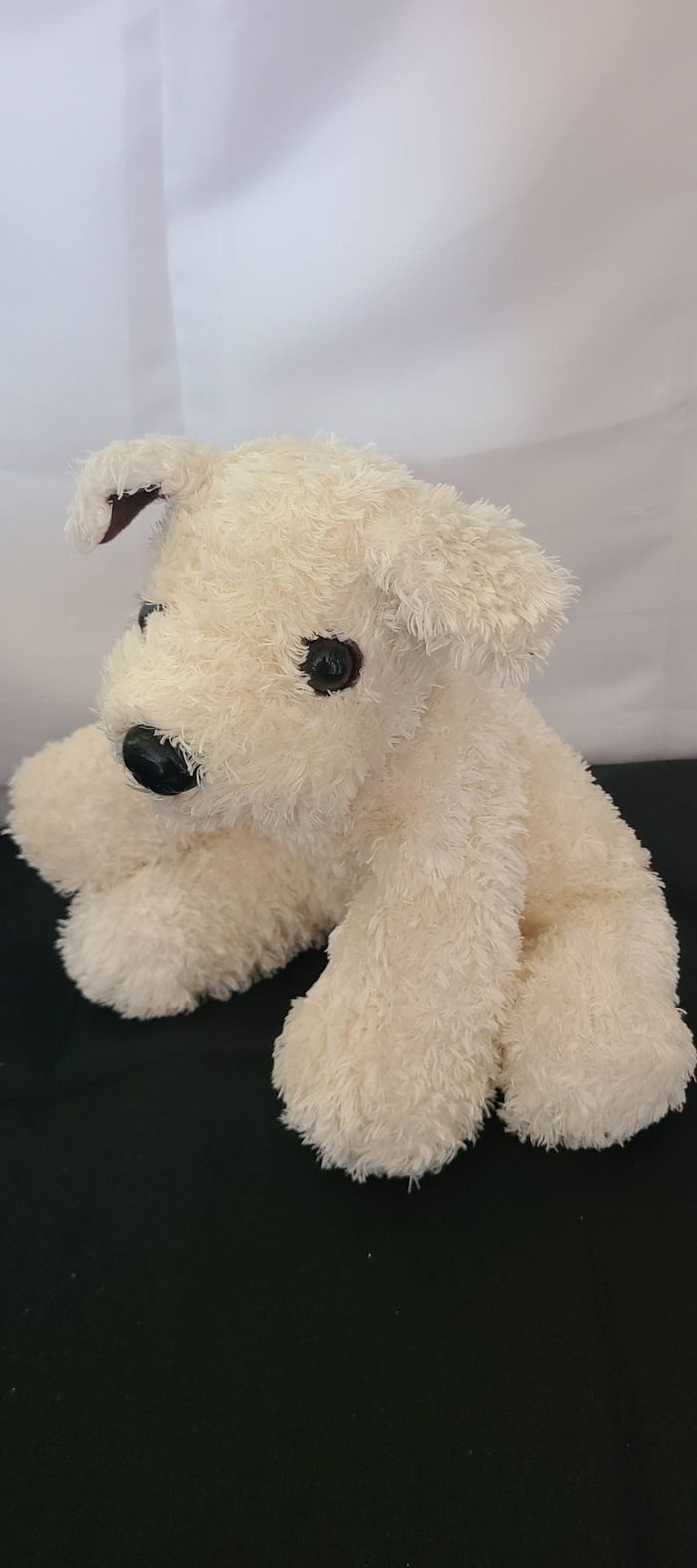 Doudou peluche chien blanc marron