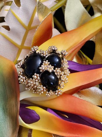 Bague ajustable avec ses pierres onyx noir en acier inoxydable