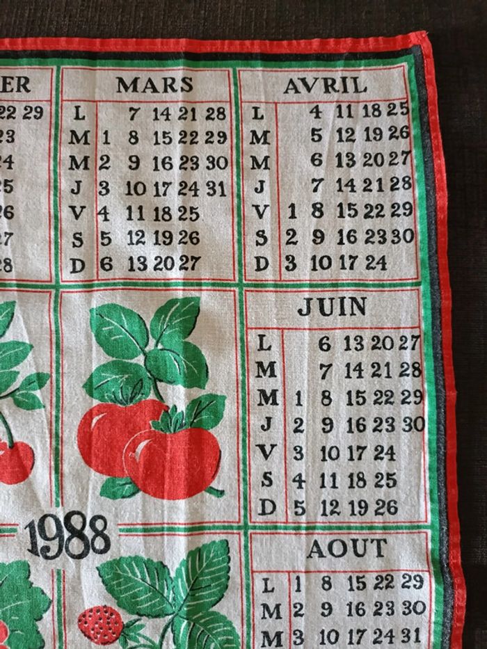 Torchon vintage calendrier 1988 - photo numéro 4