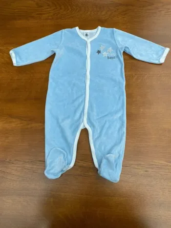 Pyjama petit bateau molletonné bleu ciel 12 mois
